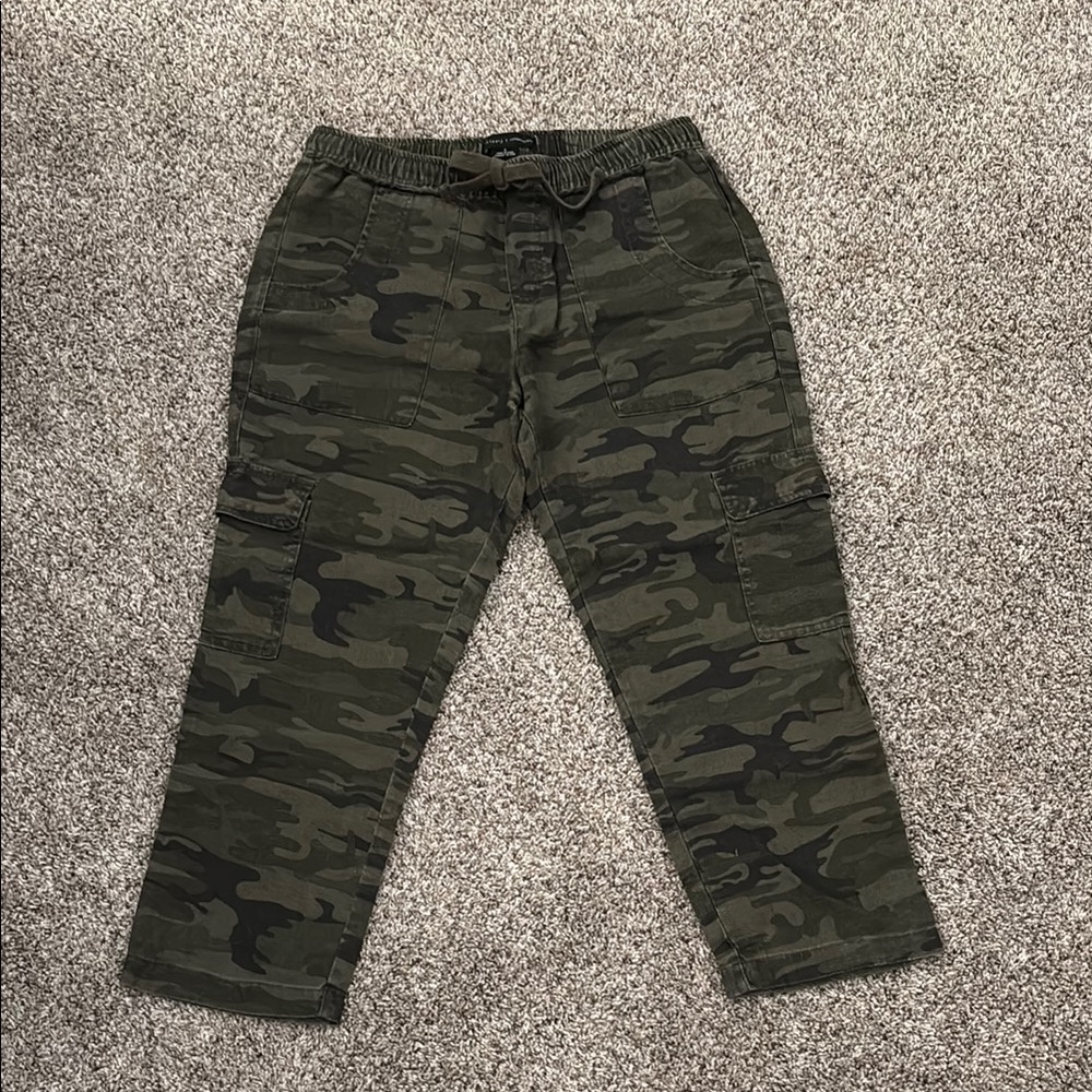 Sanctuary x Anthropologie Green Camo Ankle Cropped Cargo Pants